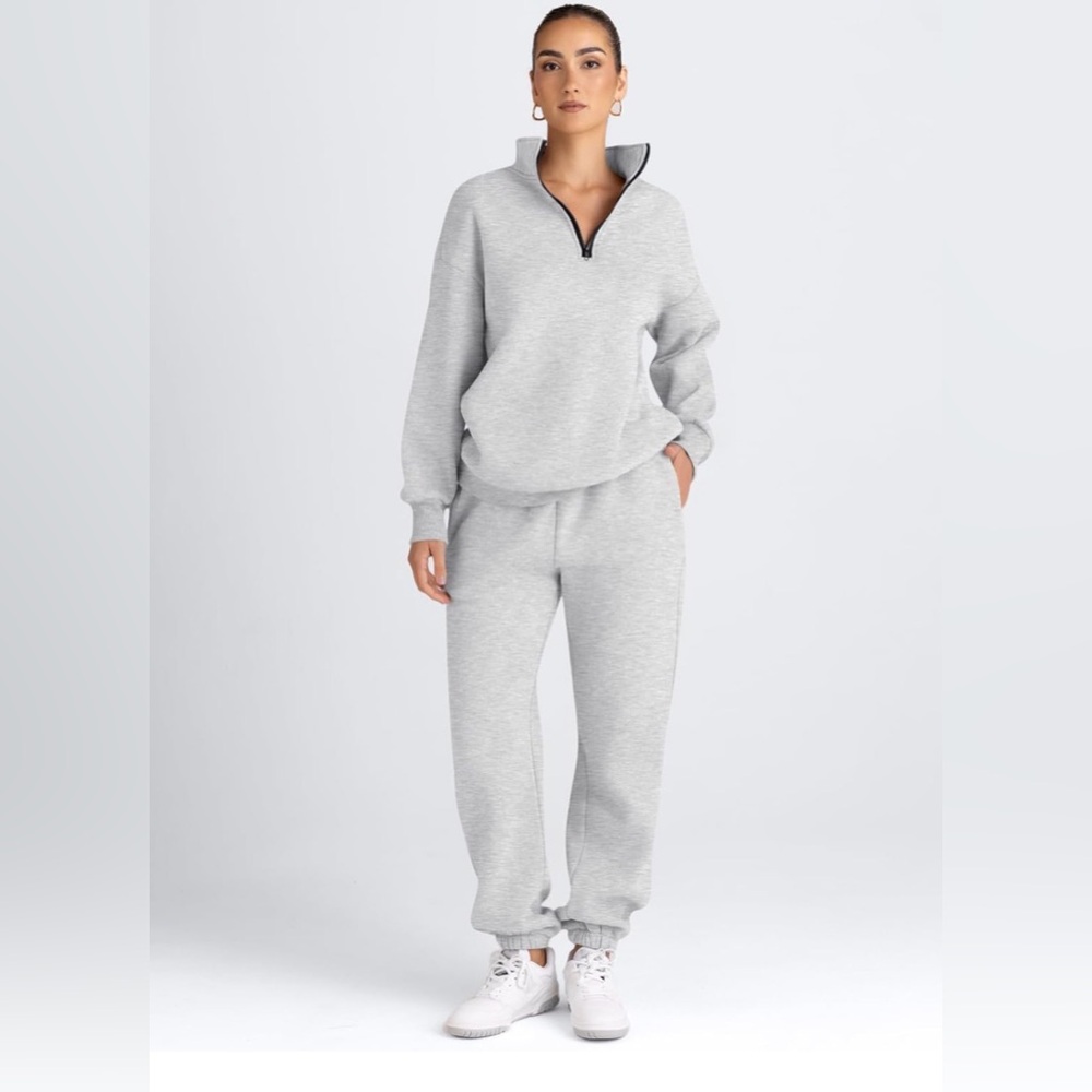 Stylish Gray Quarter-Zip Sweatshirt and Joggers
